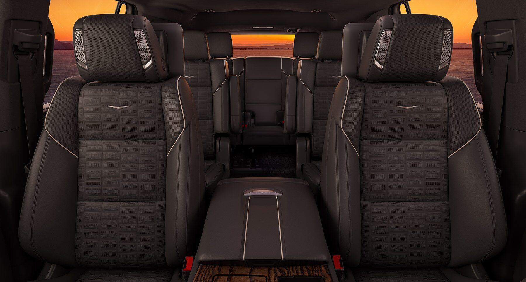 Interior of the 2023 Cadillac Escalade including its 7 seats.