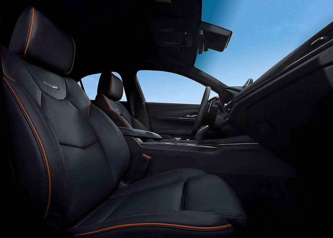 view of the front row seats inside of the 2021 Cadillac CT4-V