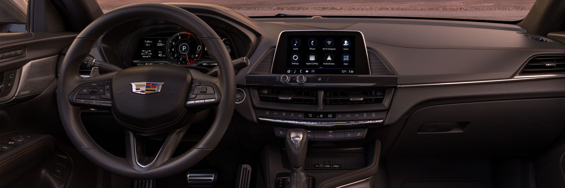 Close-up view of the dashboard of a Cadillac CT4.