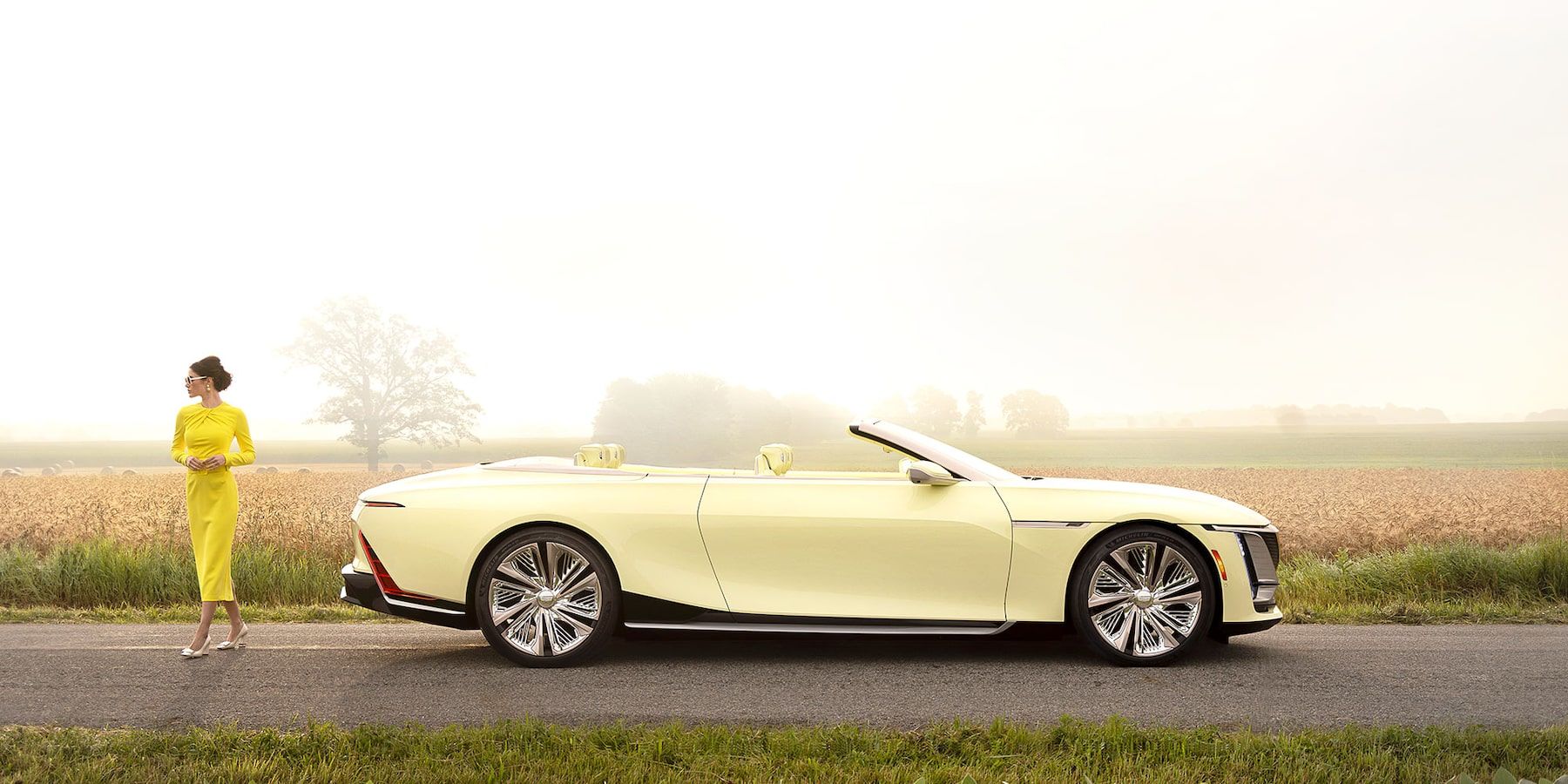 Side view of Future Cadillac SOLLEI parked on a road.