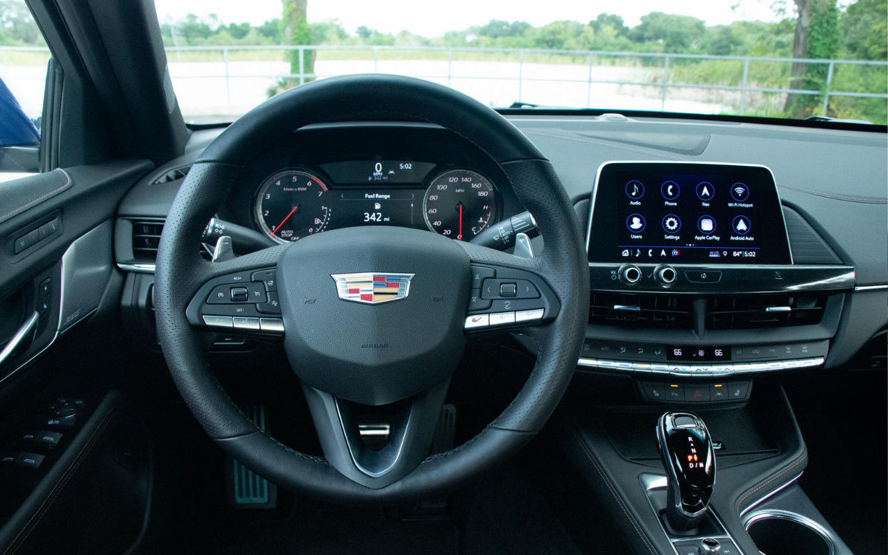 cockpit and dashboard view of a 2024 Cadillac CT4-V Blackwing