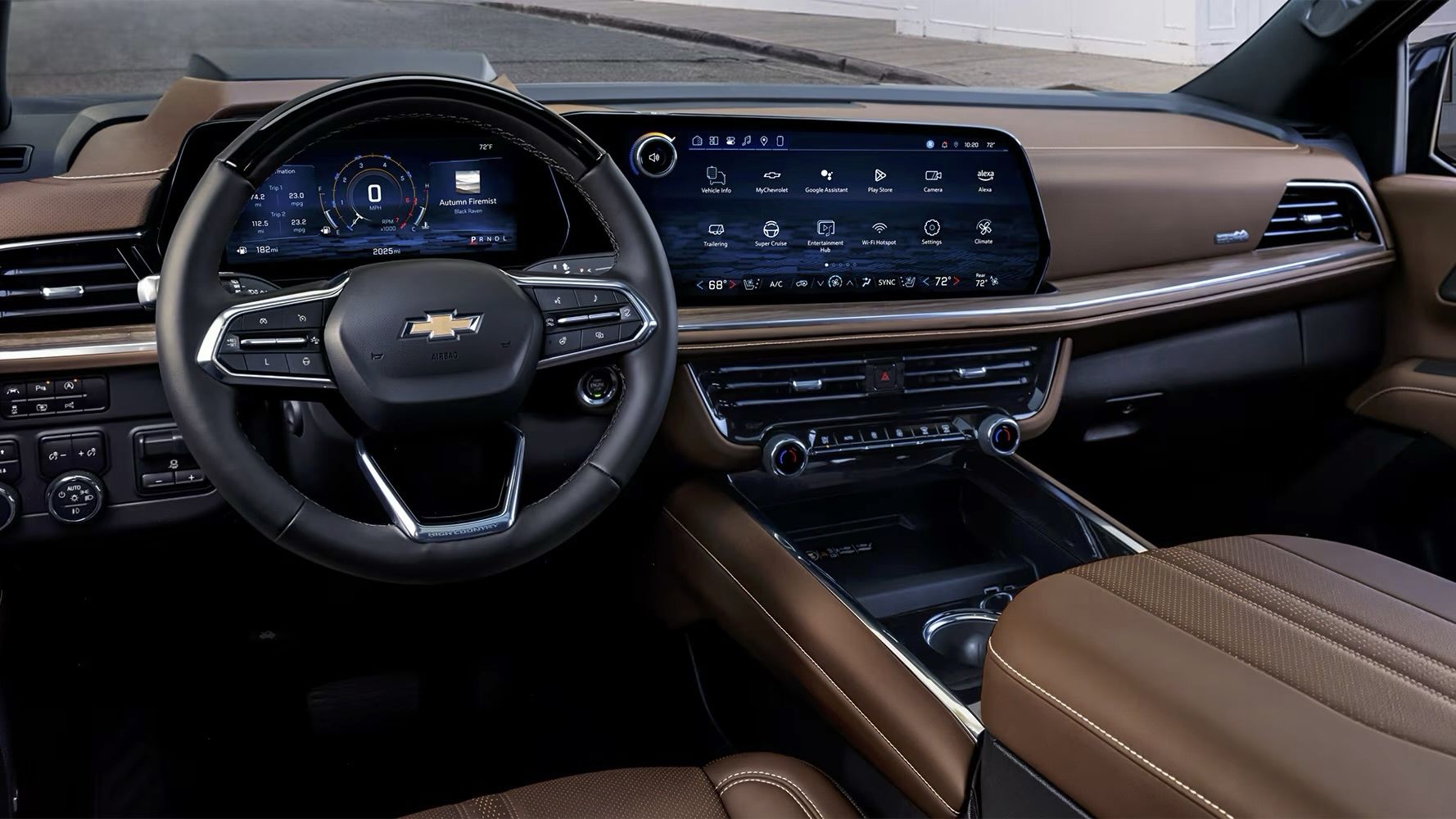 Grande vue sur le design du tableau de bord du Chevrolet Tahoe 2025.