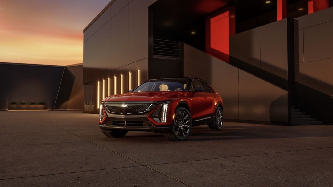 Cadillac Lyriq parked in front of a residence.