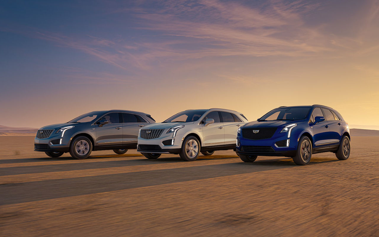 front side view of a trio of 2025 Cadillac XT 5