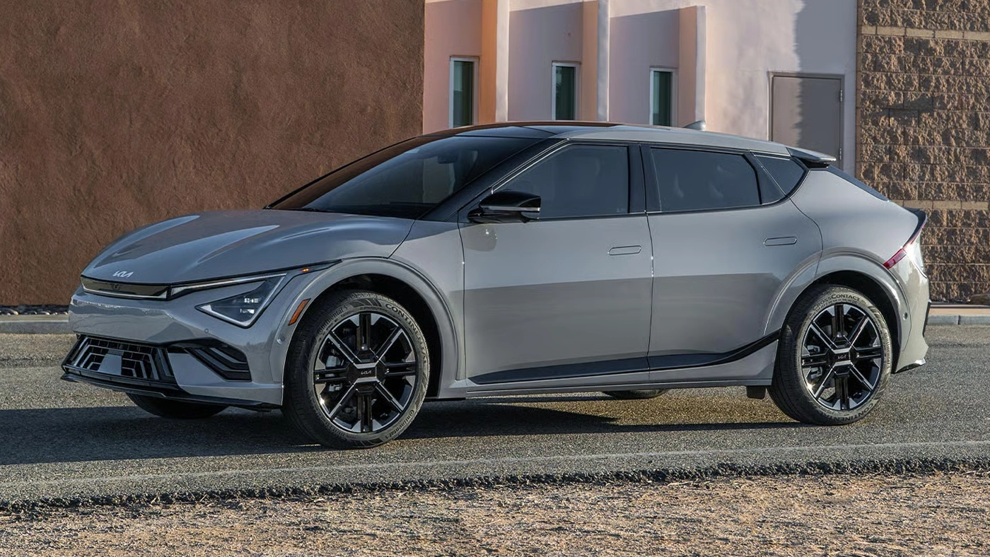 Side view of the Kia EV6 parked at the side of the road