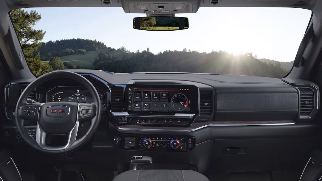 Great view of the GMC Sierra 1500's dashboard and technology.