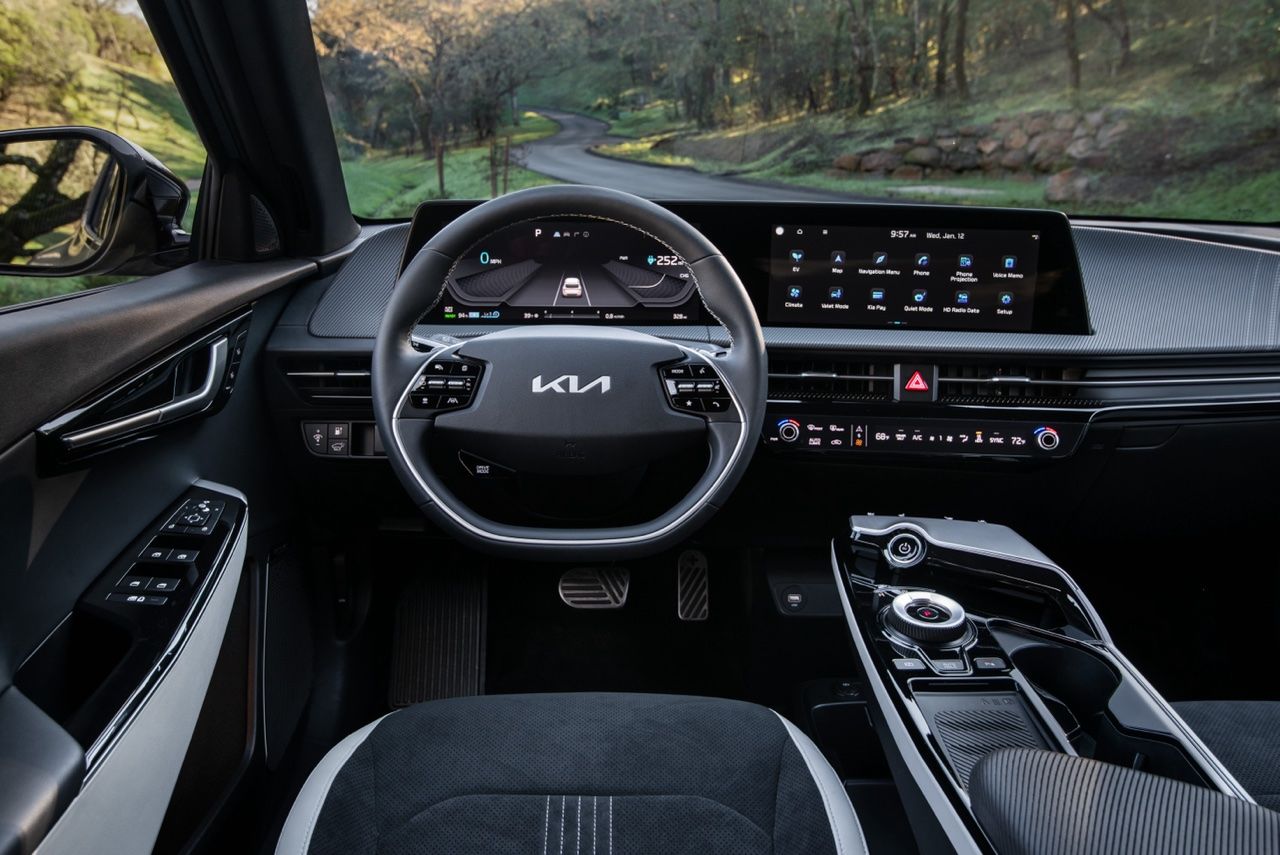 Great view of the Kia EV6's dashboard and technology.