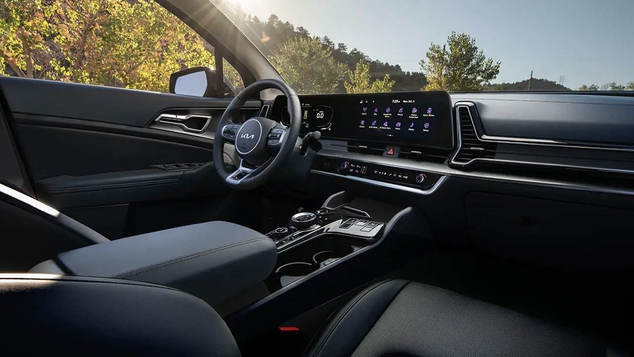 Great view of the Kia Sportage hybrid's dashboard and technology.