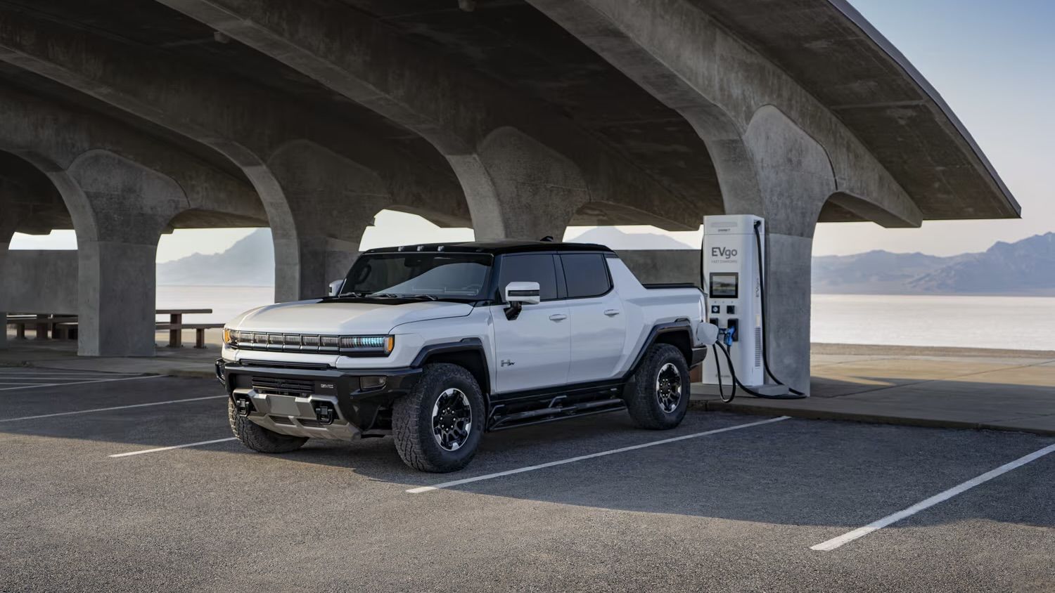 The Hummer EV 2025 Pick-Up being recharged.