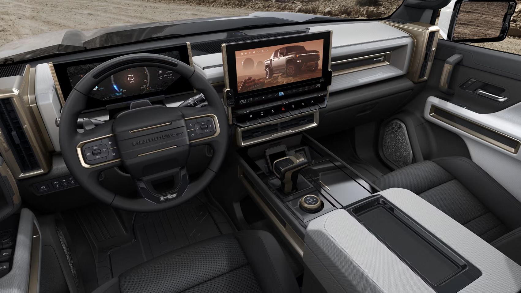 Close-up view of the Hummer EV 2025's dashboard and technology.