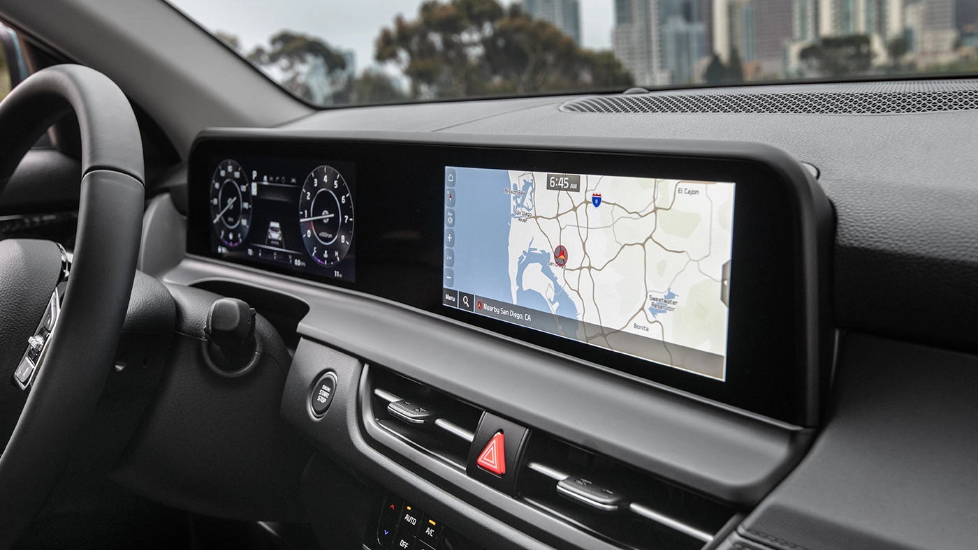 View of the dashboard and touchscreen in the 2026 Kia Seltos
