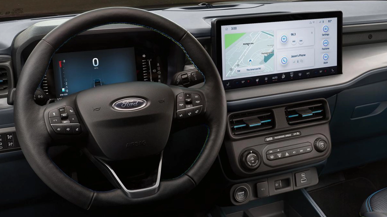 cockpit and dashboard view of a 2026 Ford Maverick