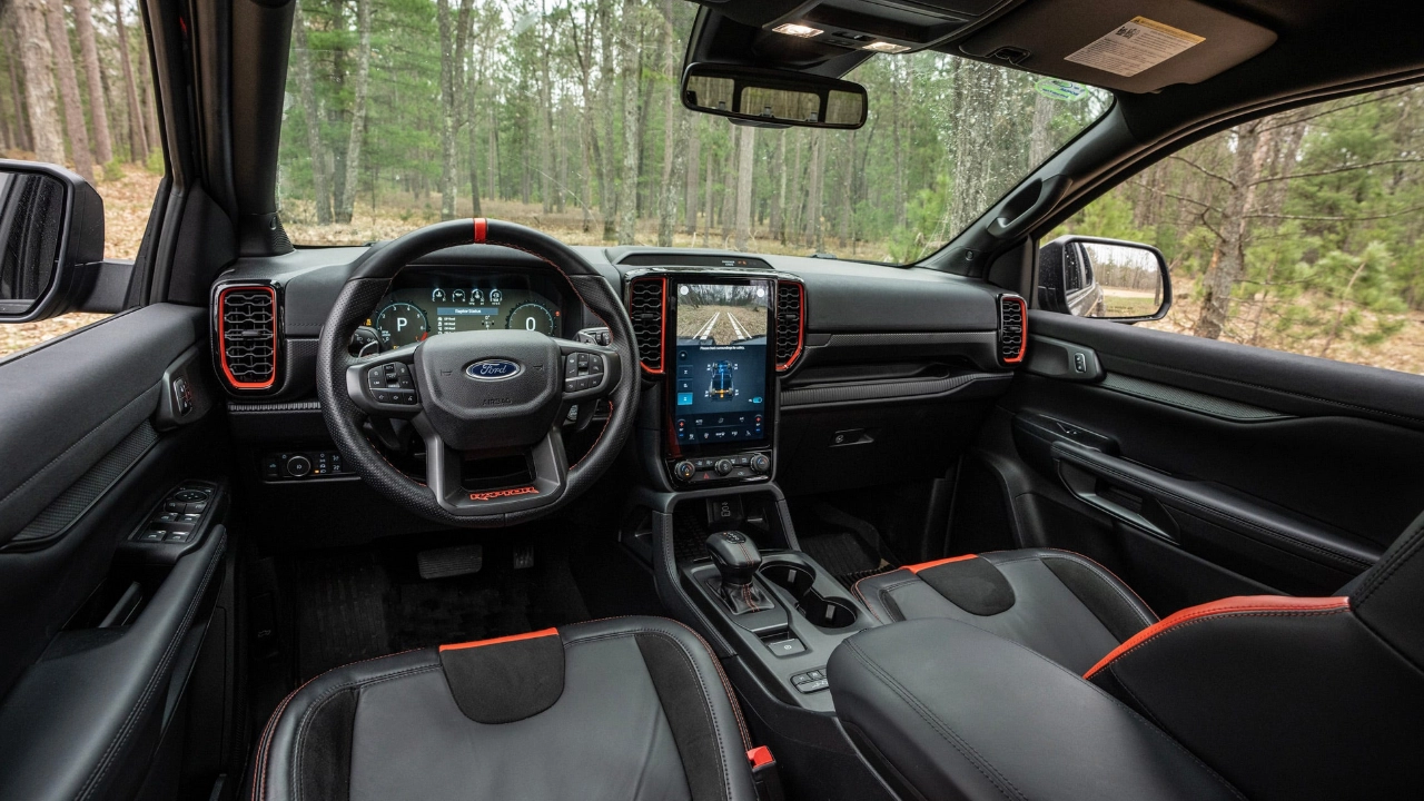 cockpit and dashboard view of a 2026 Ford Ranger