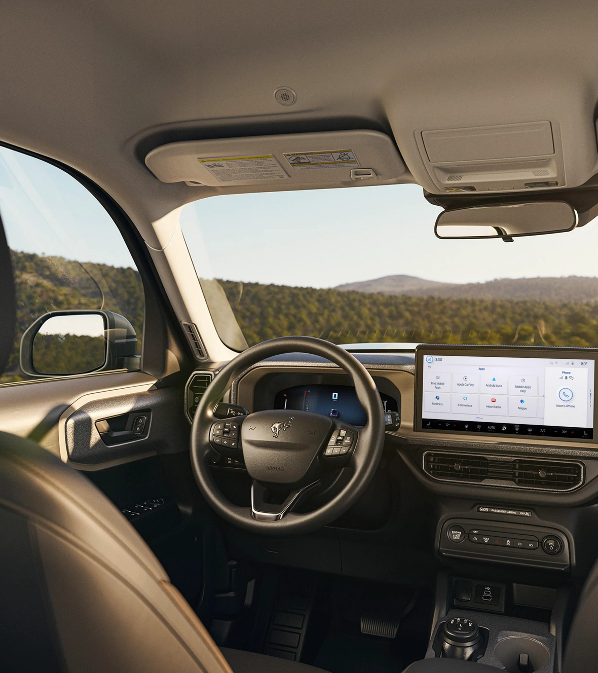 Dashboard and touch screen of the Ford Bronco Sport.