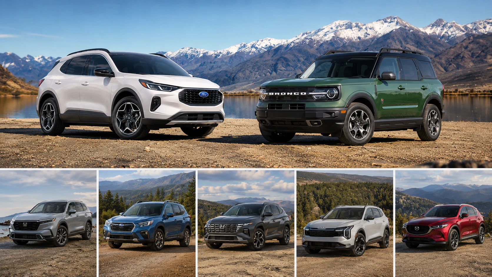 Sélection des sept meilleurs VUS compacts 2026 dans un paysage montagneux.