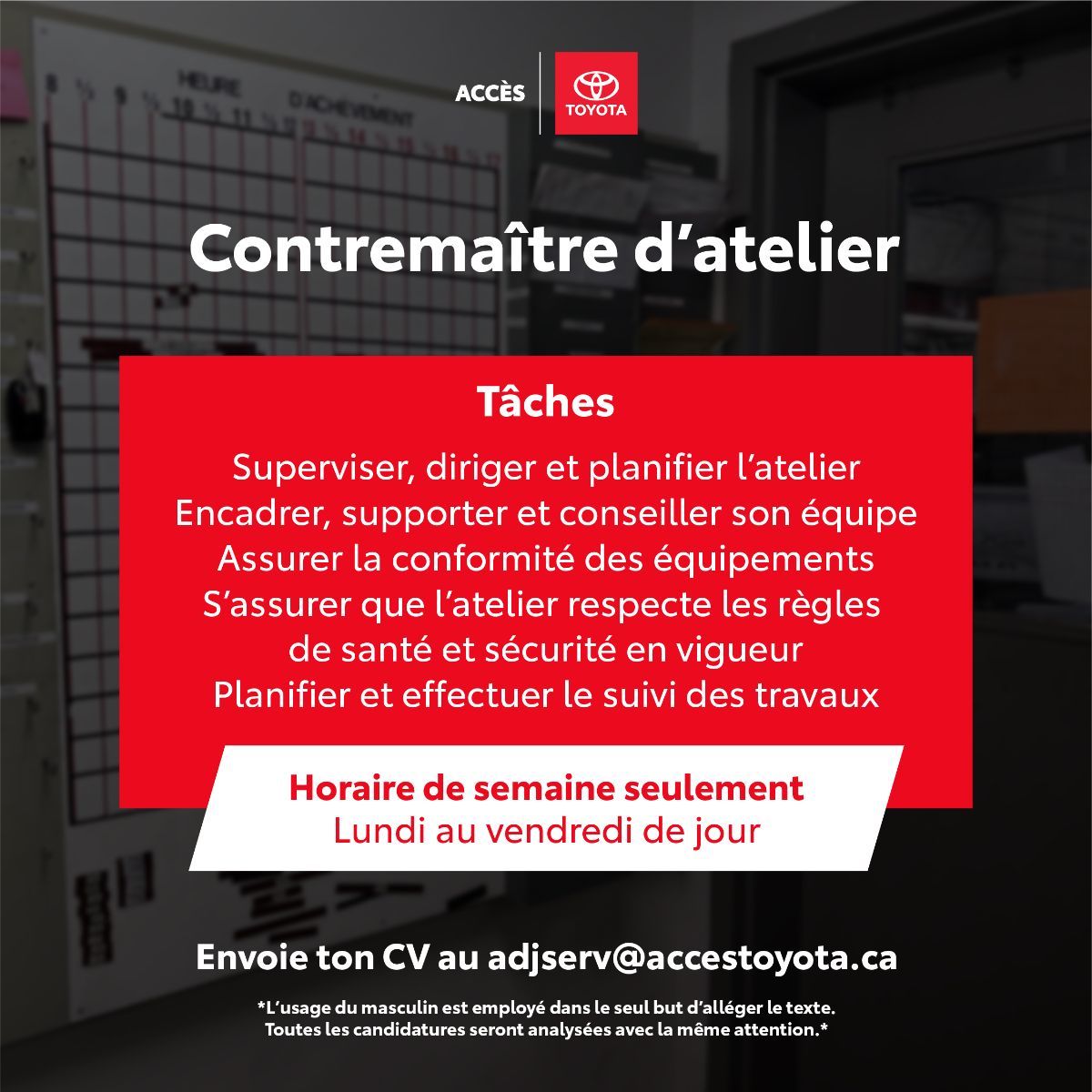 CONTREMAÎTRE.ESSE D'ATELIER