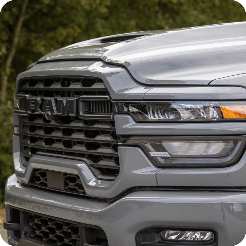 Grille of a gray Ram.
