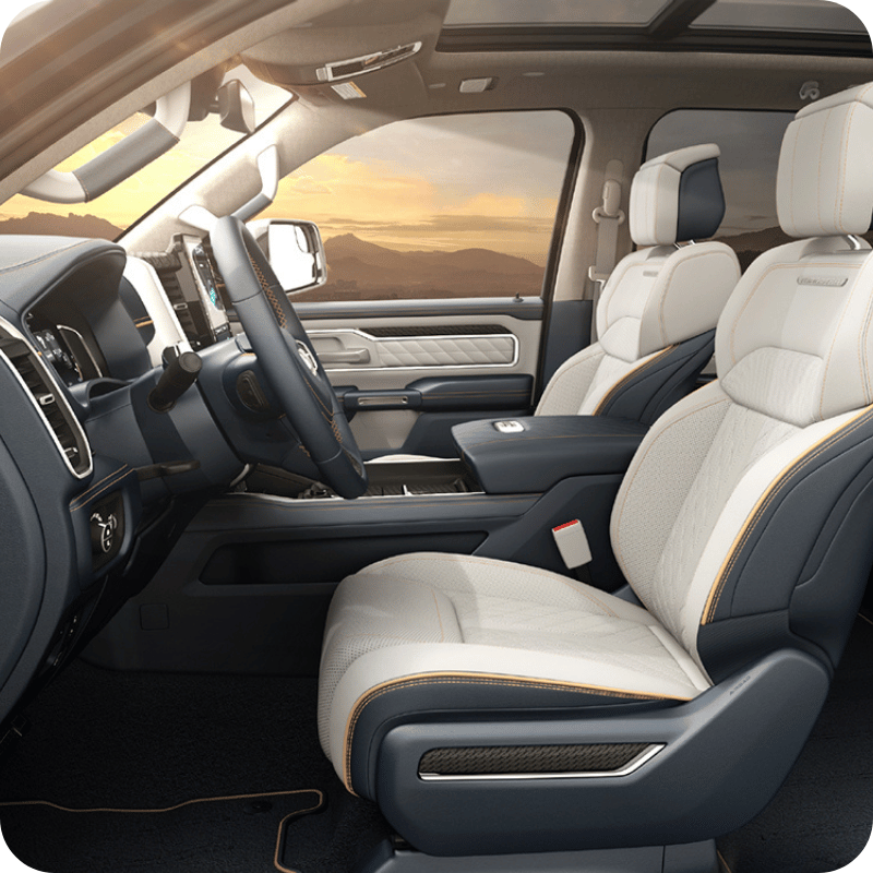 Leather interior of a Ram 1500 REV.