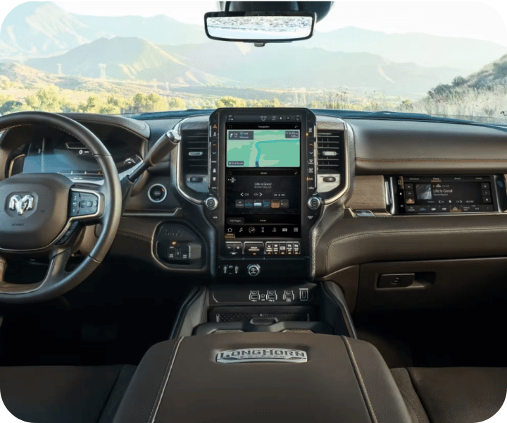 Interior view of the 2026 RAM 3500 and its dashboard