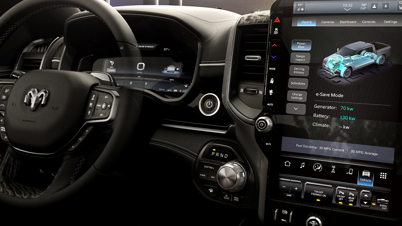 View of the dashboard from inside the 2026 Ram
