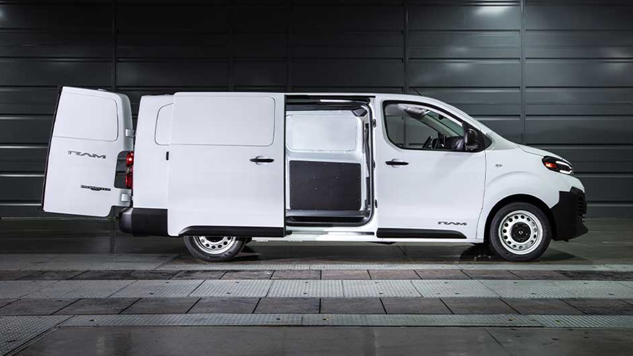 Side view of the 2027 RAM ProMaster City with the doors open for demonstration purposes