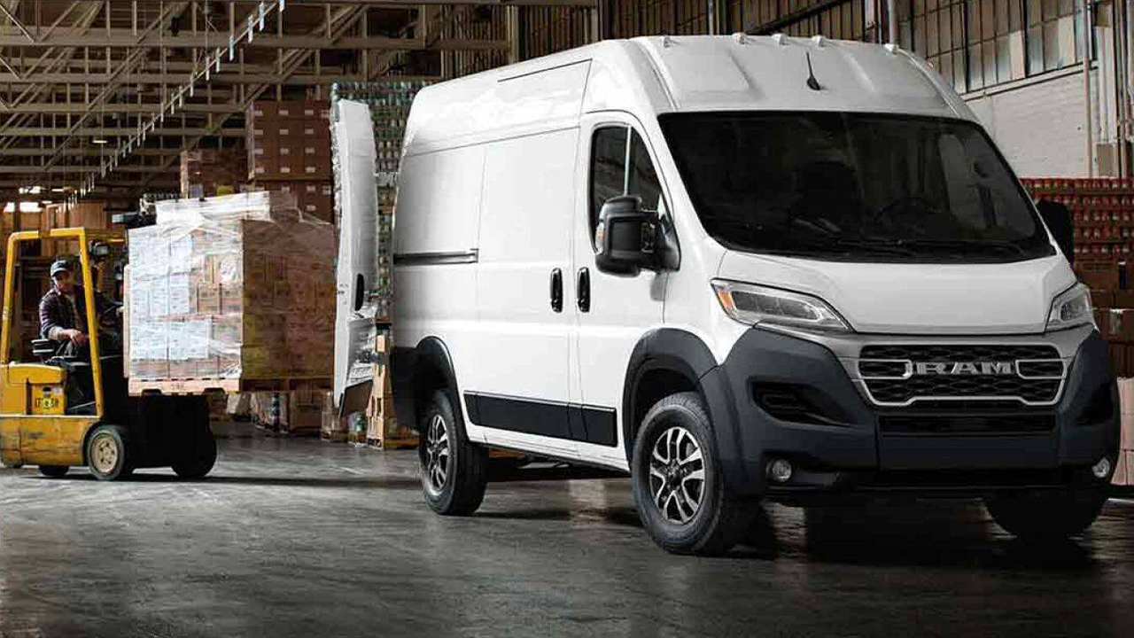 Front and side views of the 2027 RAM ProMaster City being loaded