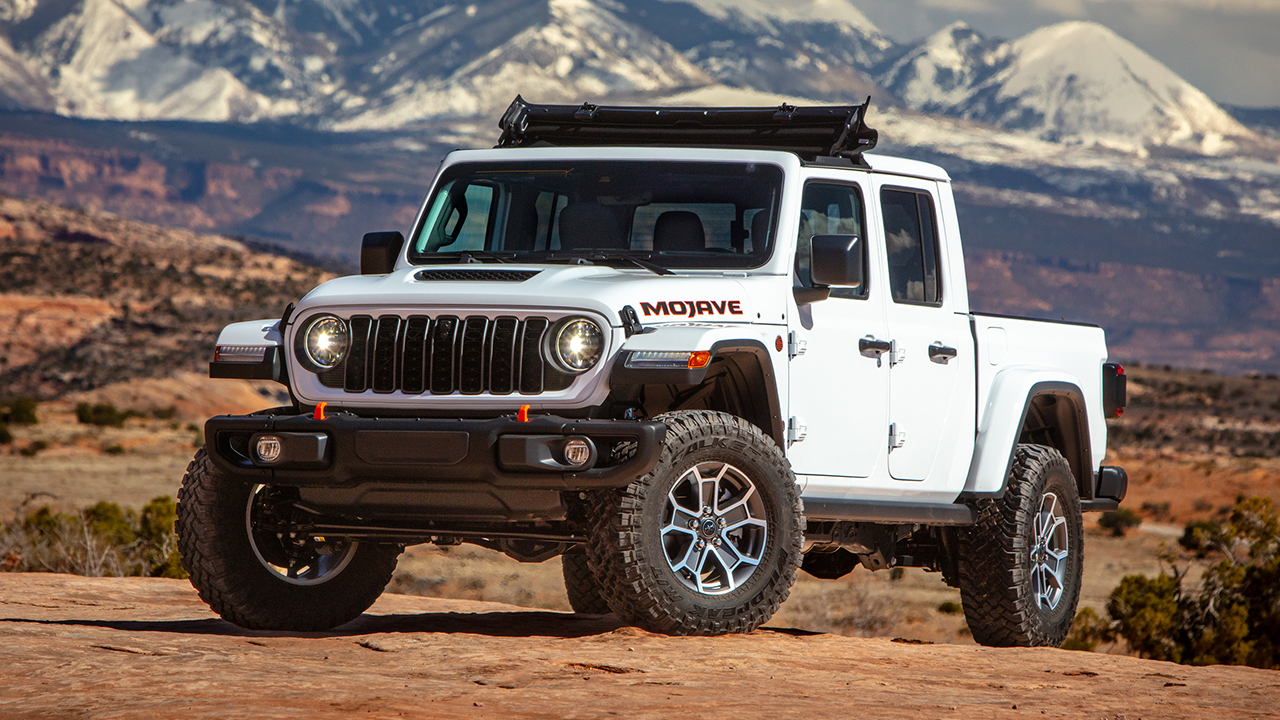 Front view of the 2026 Jeep Gladiator on a mountain
