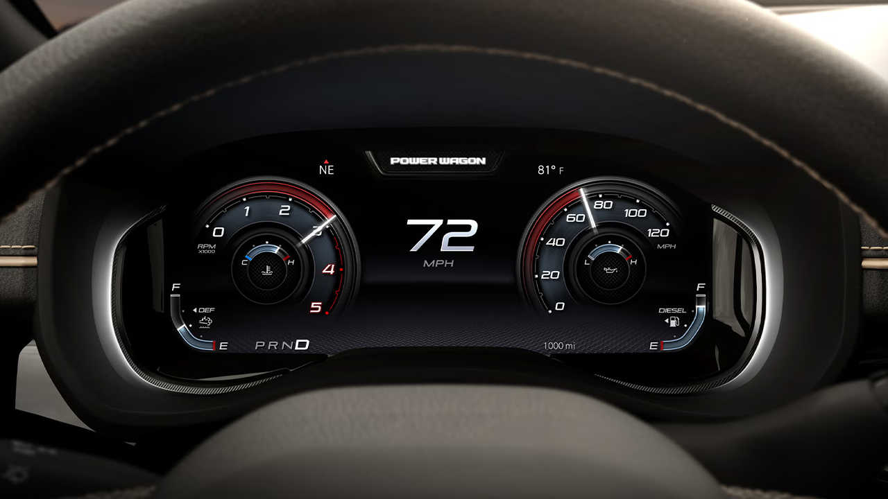 Interior and dashboard view of the Ram HD Power Wagon