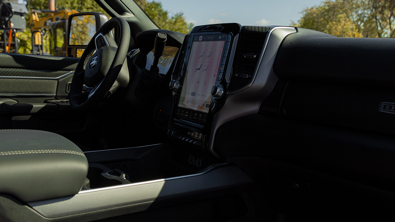 View of the Ram 2500's cab while parked after a long drive