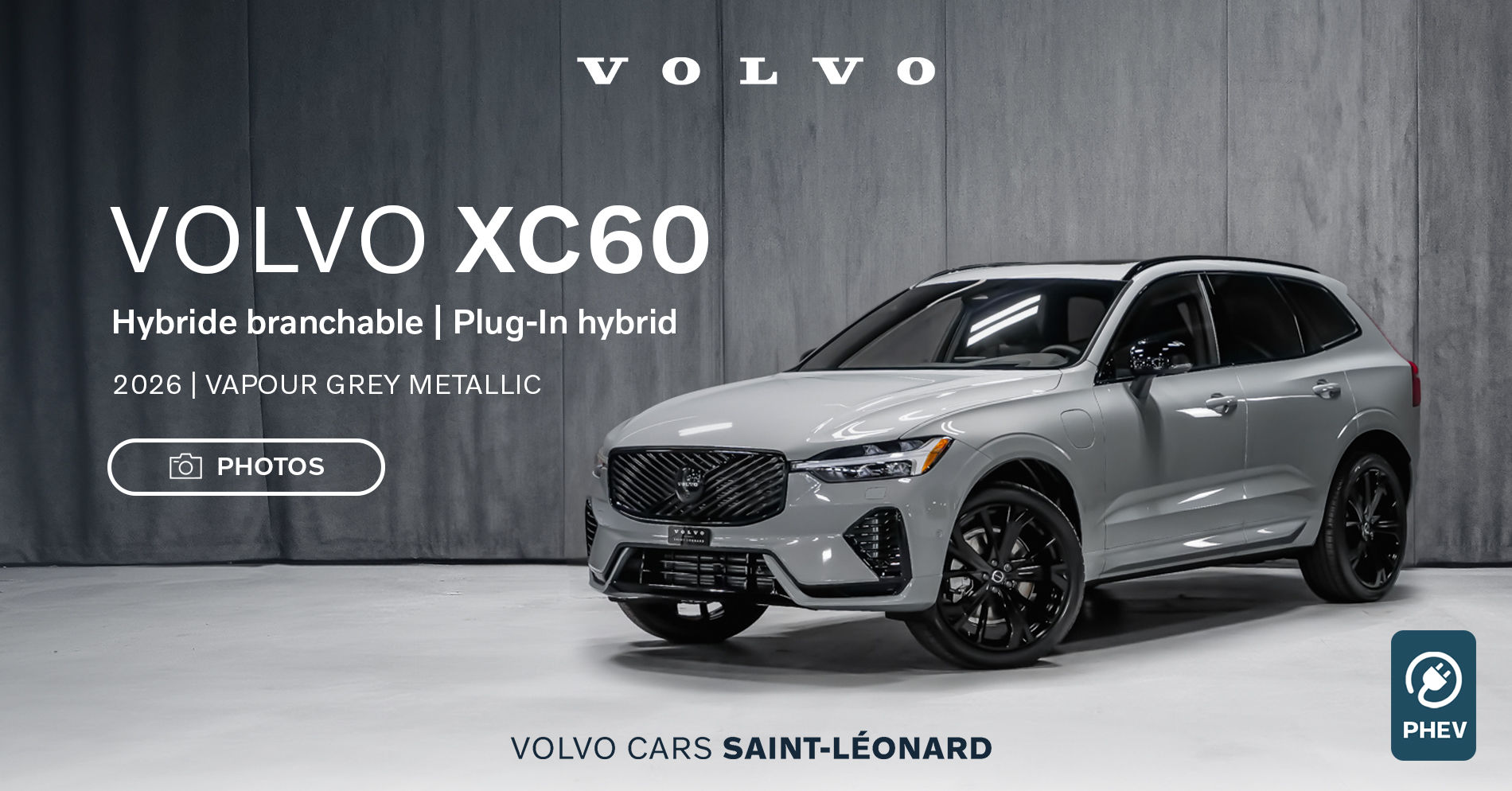 Le nouveau Volvo XC60 2026 hybride branchable - GRIS VAPEUR (Black Edition) - Photos