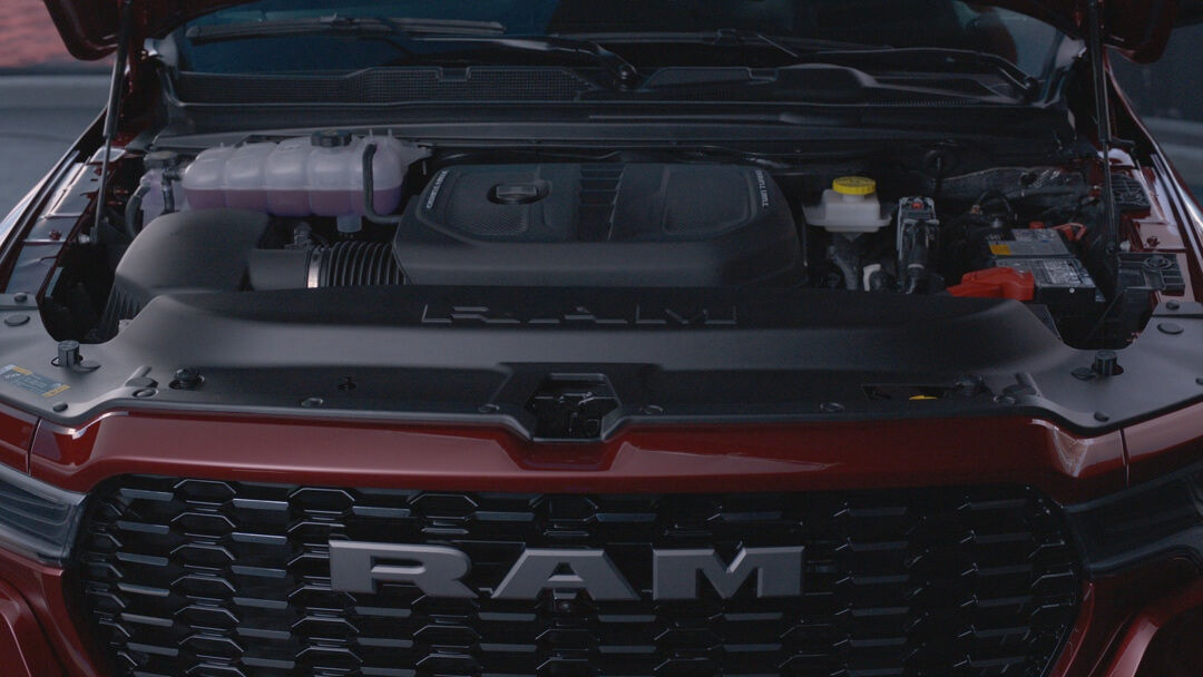 The V6 3.0L engine of the 2025 RAM 1500.