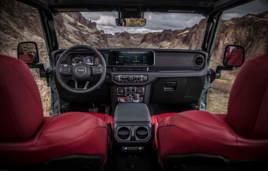 Front interior design of the 2024 Jeep Wrangler.