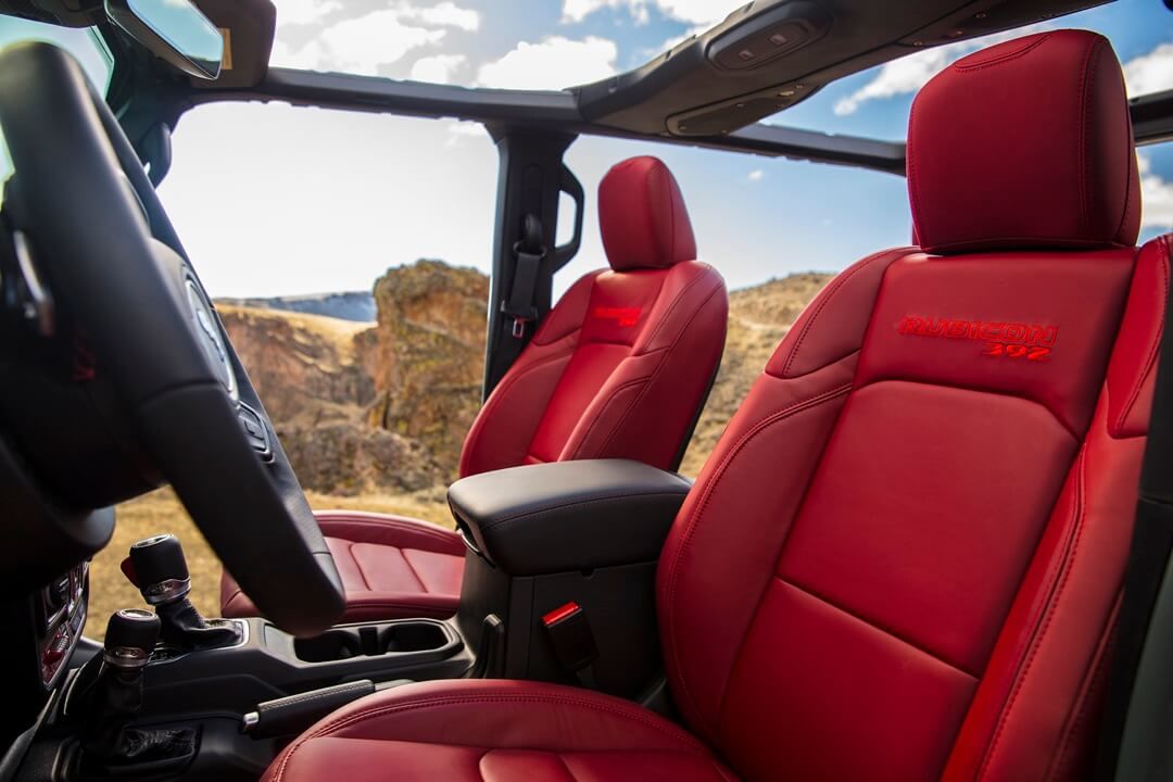 Wrangler Rubicon 392 red leather upholstery.