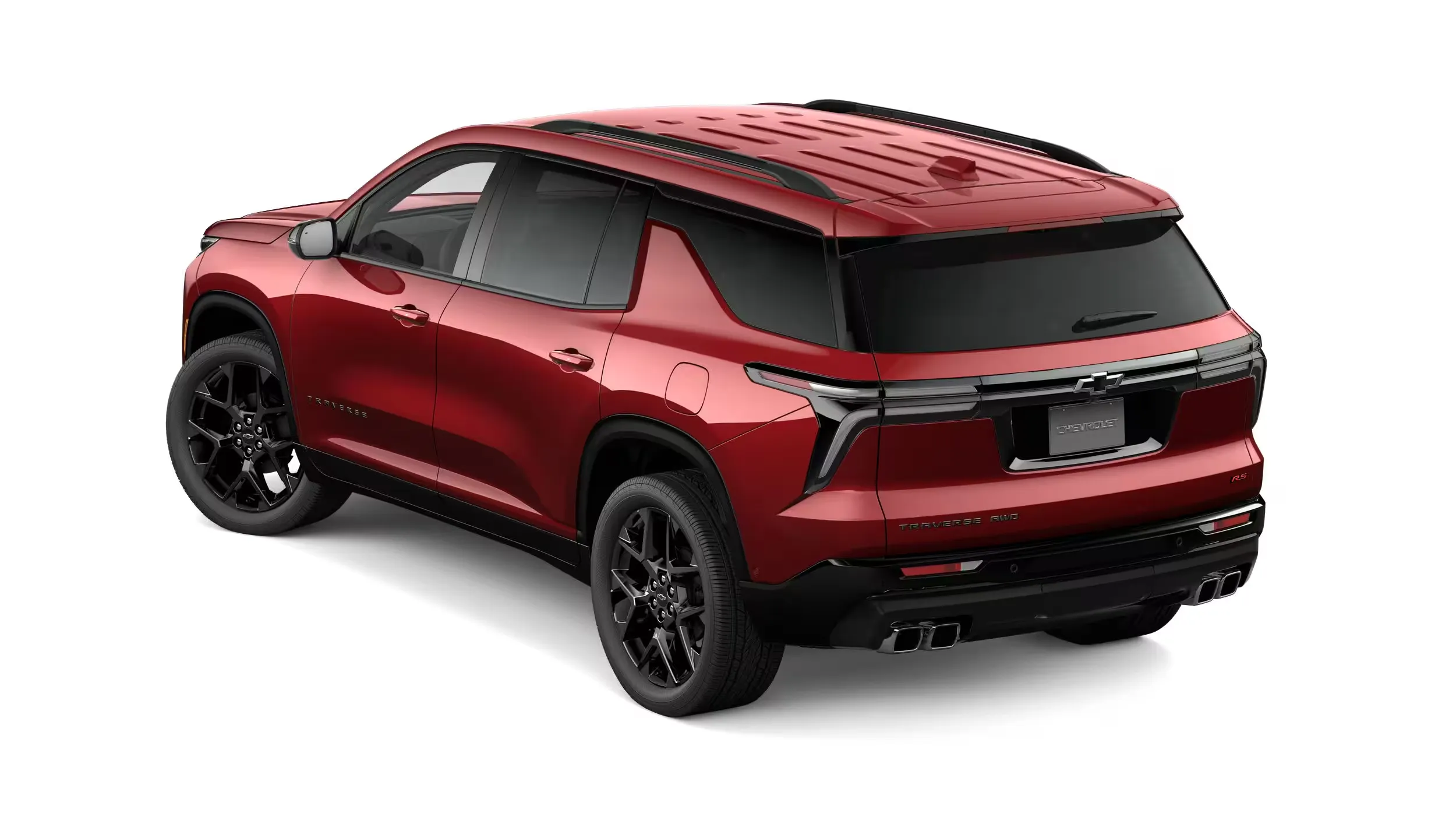 Chevrolet Traverse 2026 RS rouge, vue arri&egrave;re avec design sportif et jantes noires