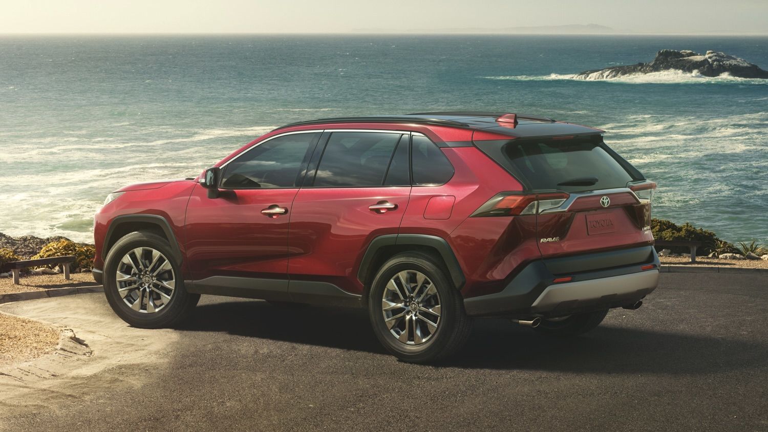 The Toyota RAV4 parked by the sea.