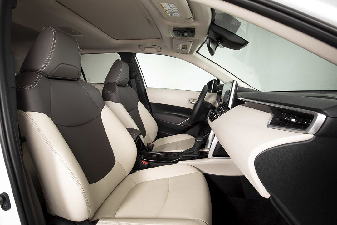 Front interior of the 2022 Toyota Corolla Cross including its front seats