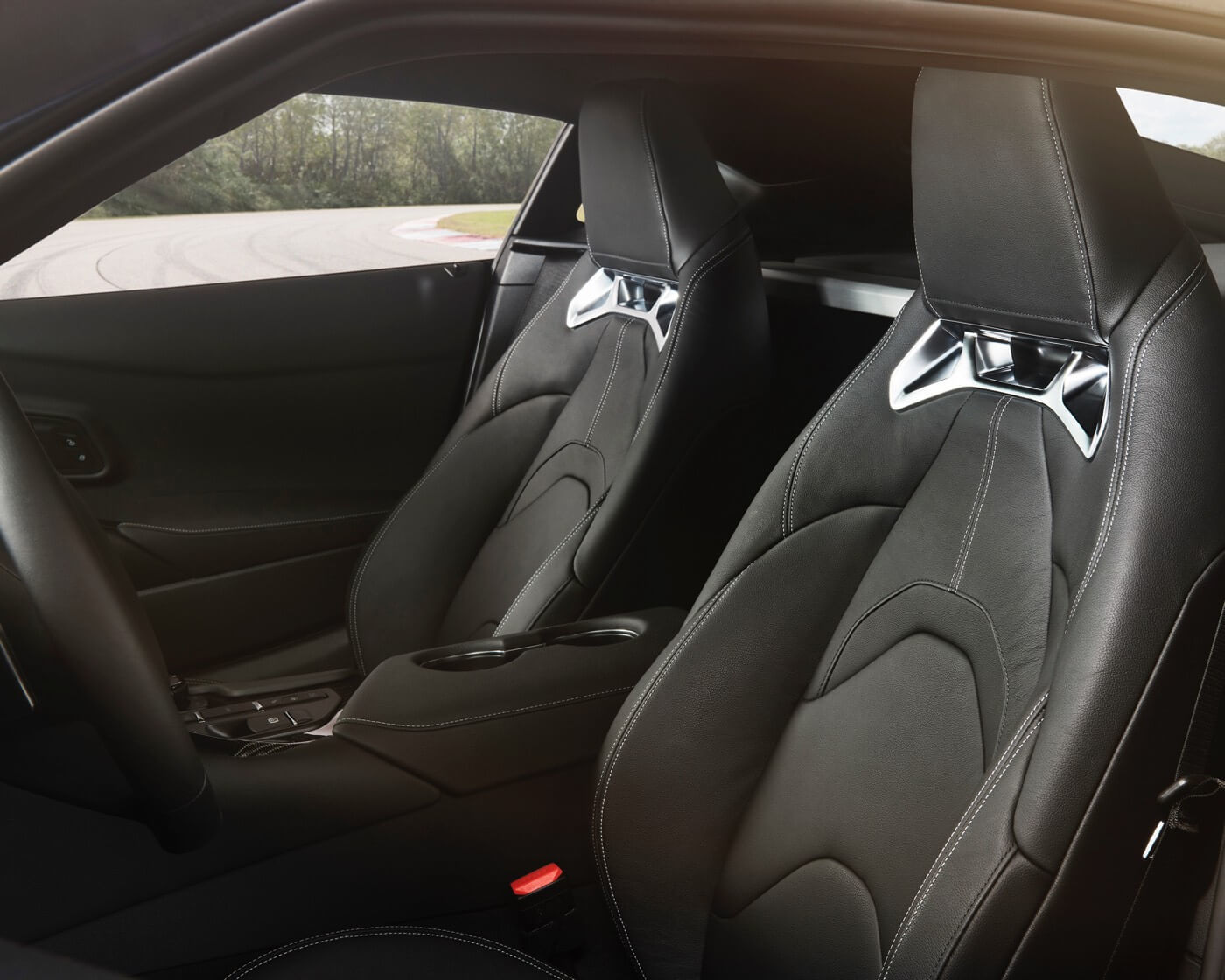 The black leather front seats of a 2022 Toyota GR Supra 3.0
