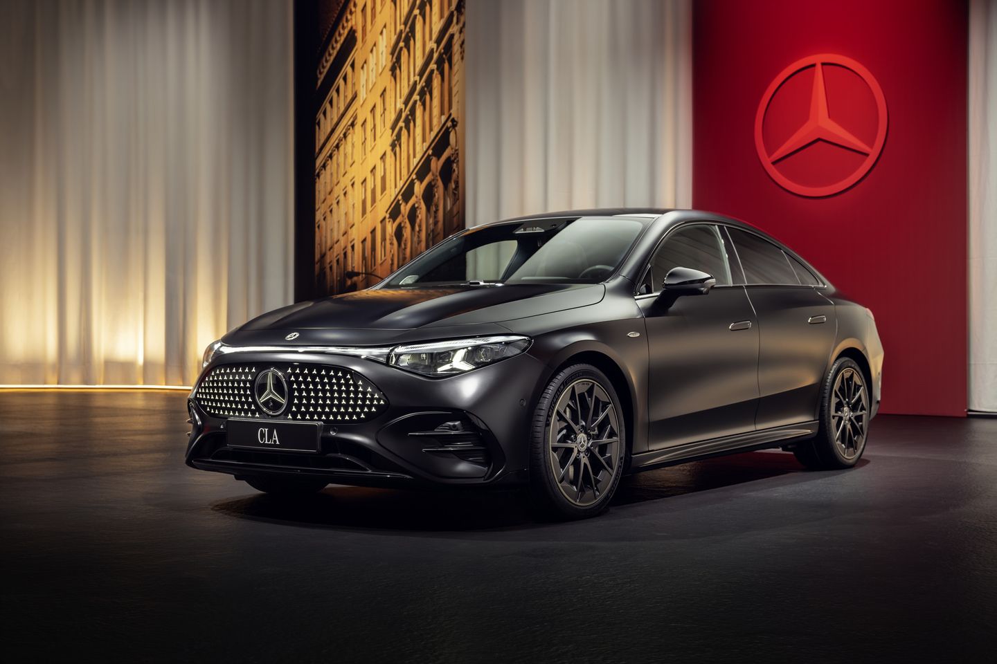 2026 Mercedes-Benz CLA Class - a matte black 2026 Mercedes-Benz CLA Class in a studio setting - Mercedes-Benz Brampton - Mercedes-Benz car dealership in Brampton, Ontario