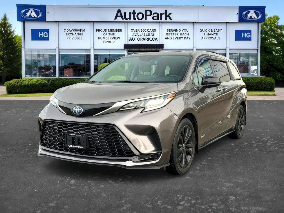 2026 Toyota Sienna - Front three-quarter view of a bronze 2026 Toyota Sienna minivan parked outside the showroom - AutoPark Brampton - New car dealership in Brampton, Ontario