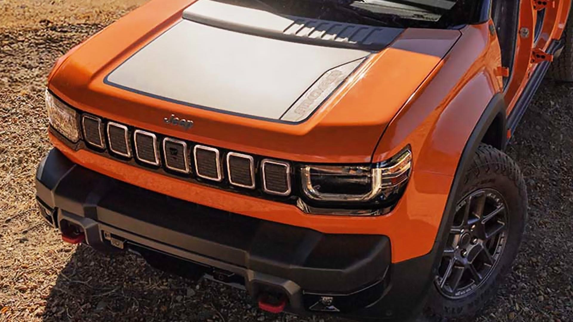 Le capot du Jeep Recon 2026 vue du dessus.