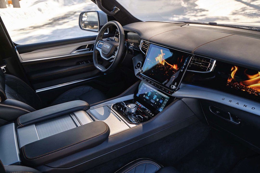 Nice view of the Jeep Grand Wagoneer's dashboard and technology.
