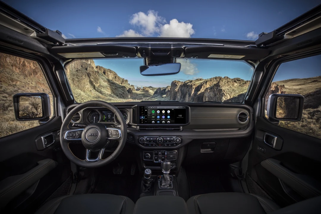 Cabin and dashboard of the 2025 Jeep Wrangler 4xe.
