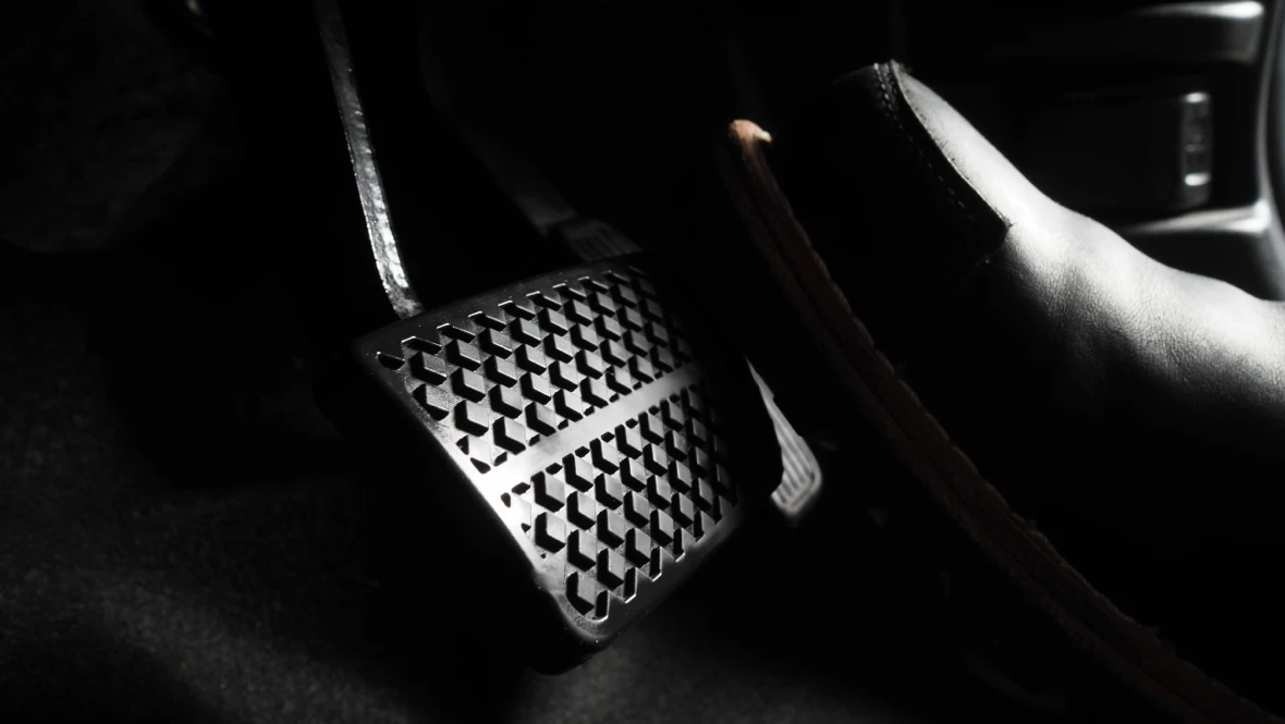 Brake pedal in a vehicle with regenerative braking.