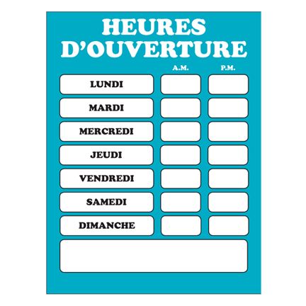 Heures d'ouverture