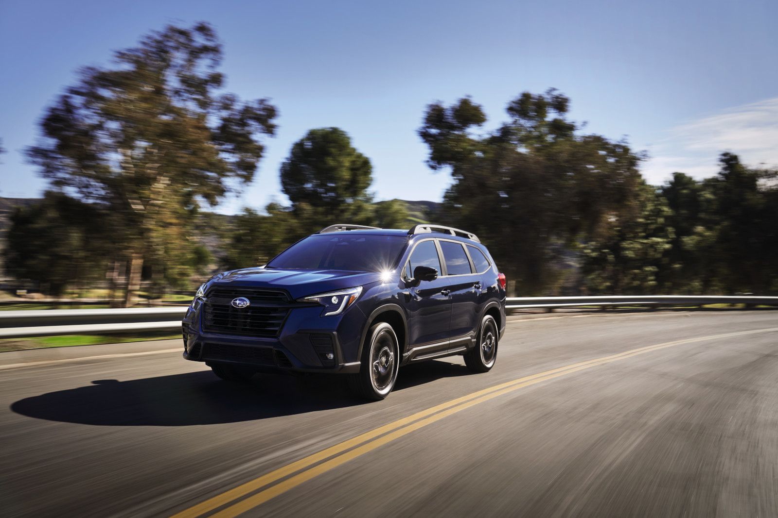 Rear and side view of a Subaru Ascent highlighting spacious family SUV proportions