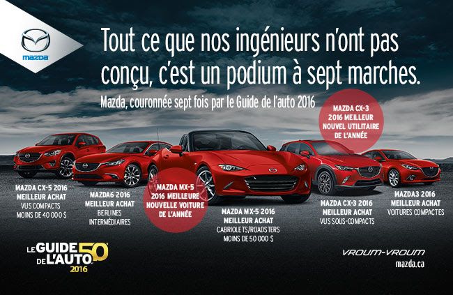 Mazda couronnée 7 fois par le Guide de l'Auto!