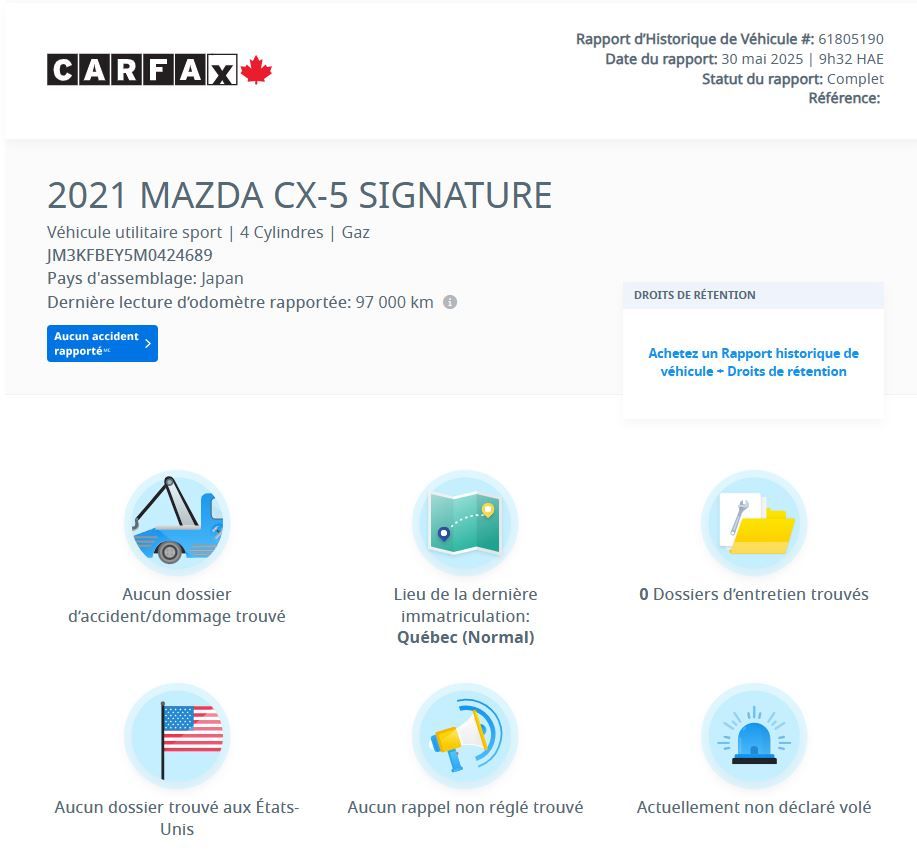 Mazda CX-5 Signature AWD | TOIT | CUIR | CARPLAY | CAMÉRA 2021 Signature AWD | TOIT | CUIR | CARPLAY | CAMÉRA