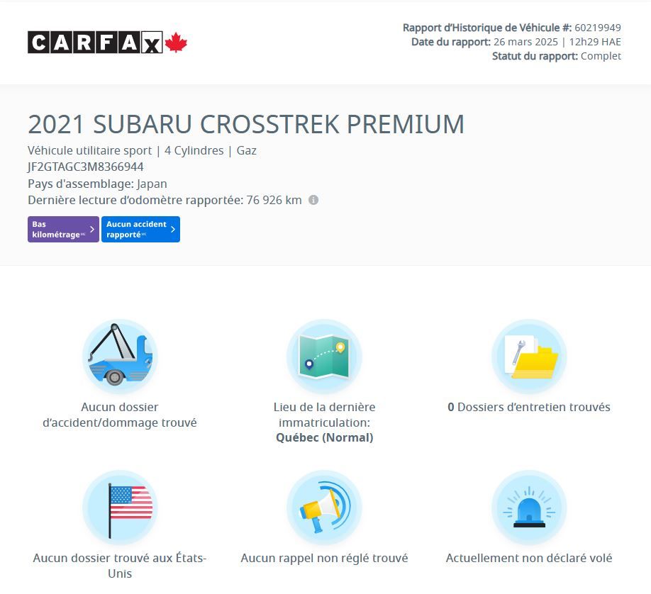Subaru Crosstrek Sport | TOIT | CAMÉRA | BLUETOOTH | CARPLAY | +++ 2021 Sport | TOIT | CAMÉRA | BLUETOOTH | CARPLAY | +++