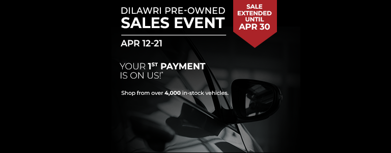 Dilawri Pre-owned Sales Event - Apr 12-21 - YOUR FIRST PAYMENT IS ON US!* Shop from over 4,000 in-stock vehicles. Sale extended until Apr 30