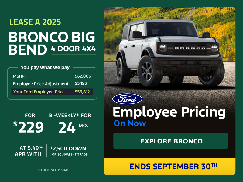 Lease a 2025 Bronco Big Bend 4 Door 4X4 for $229 bi-weekly*